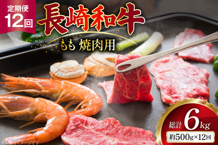 AJ567 【12回定期便】長崎和牛 もも 焼肉用 約500g   [ まるしん商会 長崎県 島原市 ]