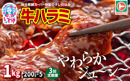 【定期/3回】味付き牛ハラミ1kg(200g×5) ハラミ