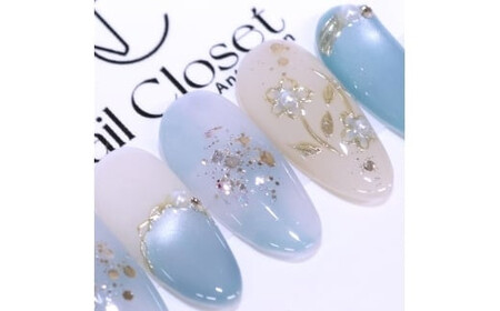ネイルチップ　ロング【朝露の庭】Lサイズ　Antellijan大宮ネイルサロンのハンドメイド　L3-L【11100-2169】