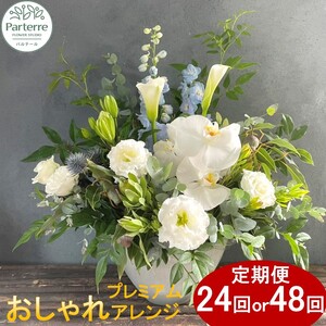 【定期便 / 毎月4回 計48回 お届け】季節のフラワーアレンジメント プレミアム 定期便 岩手県 北上市 Y0048  （ パルテール )  花 観賞用 アレンジ プレゼント ギフト 誕生日 お祝い クリスマス 卒業 入学 バレンタインデー ホワイトデー 贈答 母の日 父の日 敬老の日 感謝 退院 快気祝い プロポーズ ご褒美 生花 季節の花 赤 白 黄色 ピンク オレンジ 青 紫 寄せ植え 鉢植え ガーデニング 庭 玄関 リビング 部屋 客間 オフィス 開店祝い 周年祝い 退職祝い 就職祝い 還暦 成人