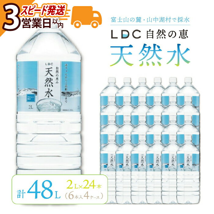【ふるさと納税】【3営業日以内発送スピード配送】自然の恵み天然水　2L×24本（6本入り4ケース）　計48L　3営業日以内発送スピード配送　※沖縄・離島配送不可 ふるさと納税 天然水 ミネラルウォーター 軟水 水 お水 ミネラル 山梨県 山中湖村 送料無料 YX004