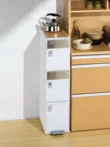 分別スイングステーションワイドウッドトップ３段 ＢＷＰ－１２ＢＳWT ホワイト ／ ライクイット ダストストッカー ゴミ箱 多分別  スイングパネル フットパネル 耐熱性木天板付き 奈良県 葛城市