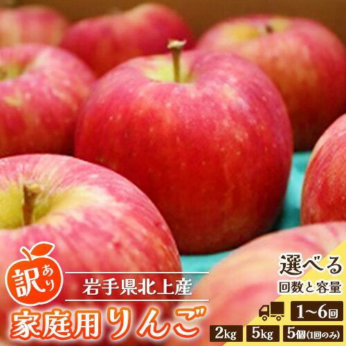 【ふるさと納税】＼ 予約受付 単品 9月～発送開始 ／北上産 訳あり りんご 量が選べる 5個入り・2kg ・ 5kg 、回数 1回〜 6回 定期便 北上産 岩手県産 黄王 つがる ジョナゴールド 星の金貨 スリムレッド ふじ フジ シナノゴールド 季節限定 リンゴ 岩手県 北上市 P&Cリンク