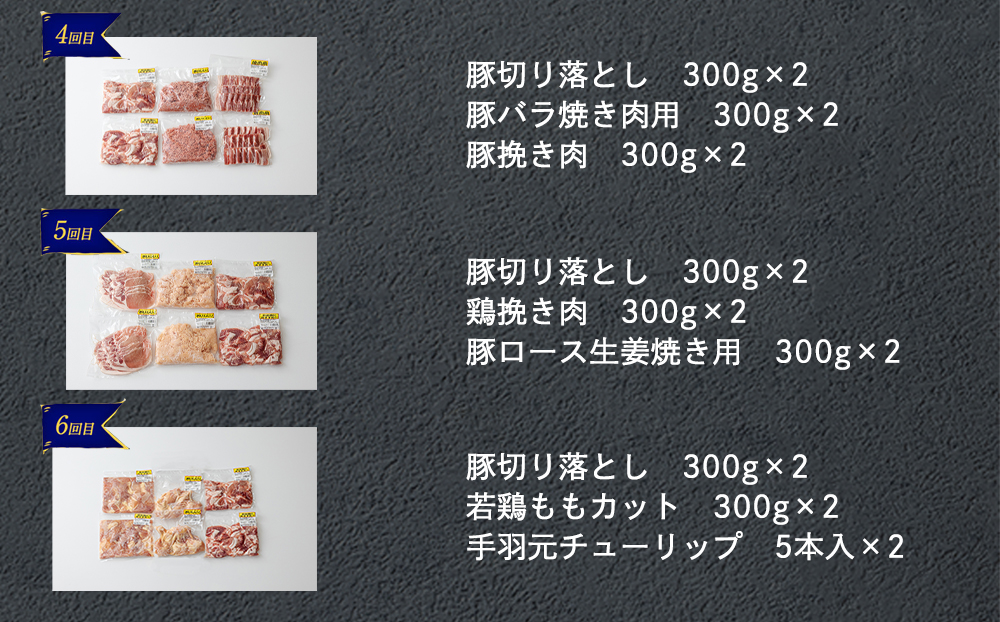 6回 定期便 豚 鶏肉 小分け お料理 セット 計10.8kg [甲斐精肉店 宮崎県 美郷町 31as0066] 肉 毎月 お届け 冷凍 宮崎県産 国産 若鶏 鳥 切落し ロース 生姜焼き とんかつ 