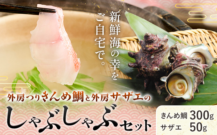 豪華!!外房つりきんめ鯛と外房サザエのしゃぶしゃぶセット 約300g×1p サザエ50g×1p 株式会社 サラヤ保崎商店【配送不可地域：離島】魚介 しゃぶしゃぶ 鍋 魚 鯛 サザエ
