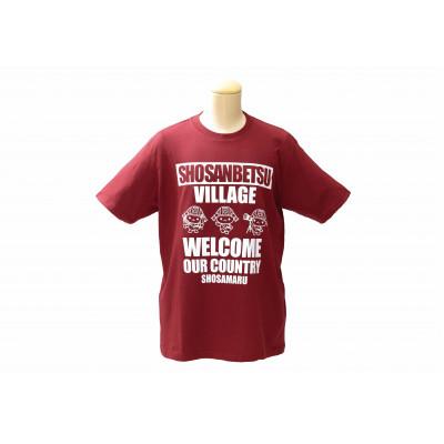 ふるさと納税 初山別村 しょさまるグッズ【オリジナルTシャツ(バーガンディ/Sサイズ)・金のピンバッチ・メモ帳】 |  | 01