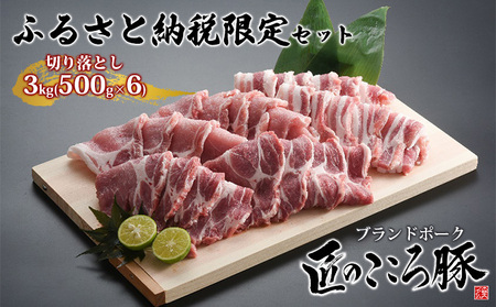ブランドポーク「匠のこころ豚」切り落とし3kg（500g×6）ふるさと納税限定セット【◎安全・安心　JGAP・農場HACCP認証取得】 お肉 豚肉 バラ 小間切れ 炒め物 