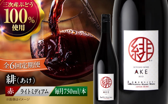 
            【全6回定期便】赤ワイン 緋 〜あけ〜 赤ワイン ライトミディアム 750ml 1本 赤 ワイン ギフト 三次産 ぶどう 葡萄 ブドウ お酒 地酒 洋酒 広島県三次市産 フルーツ フルーティ ご当地 記念日 誕生日 人気 おつまみ 三次市 / 広島三次ワイナリー[APAZ059] ワインセット 日本ワイン 送料無料 定期便 三次 51000円 6万円以下 酒 国産 記念日
          