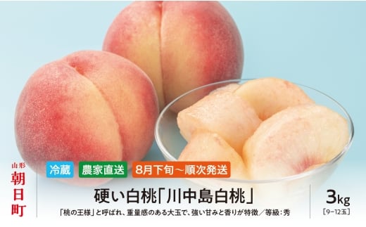 ＜先行予約＞白桃 川中島 3kg 9～12個 秀品 【2026年8月下旬発送】 農家直送 山形県 朝日町産 山形産 もも モモ 桃 ピーチ 果物 フルーツ 夏 送料無料 糖度 クール便 冷蔵便
