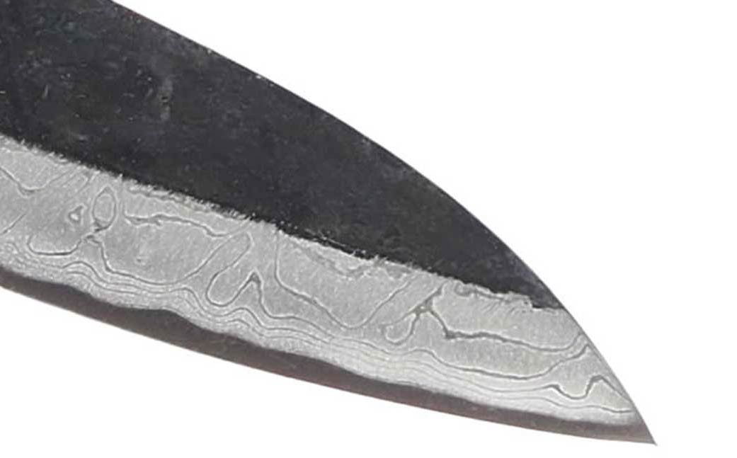 【土佐打刃物】出刃包丁 黒打ち仕上げダマスカス 両刃 刃長15cm
