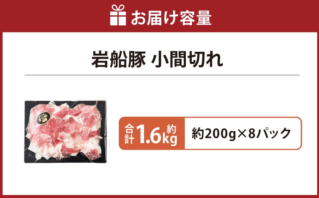 【村上市 豚】 岩船豚 小間切れ 計約1.6kg（約200g×8パック）