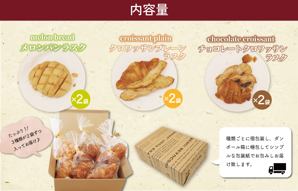 おやつにぴったり! ! パン屋さんのラスクセット お菓子 おやつ 茶菓子 ギフト プレゼント 贈り物 焼き菓子 パン メロンパン クロワッサン サクサク E0528