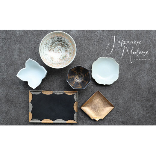 A40-294 有田焼 Japanese Modern 和モダン 6点セット まるふく 和食器 お魚のお皿 デザートカップ 小鉢 小皿 シンプル