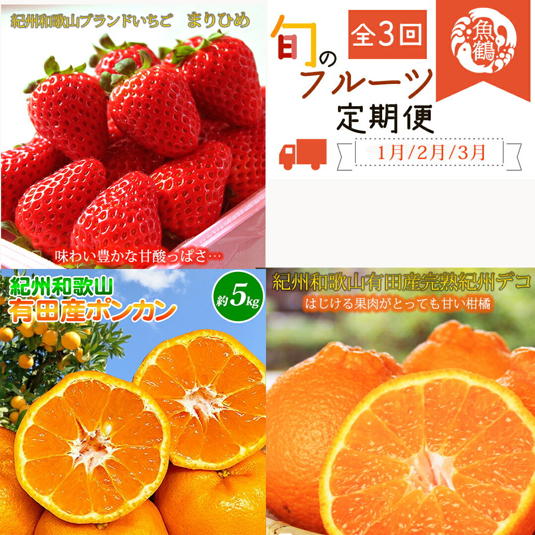 【ふるさと納税】 【ふるさと納税】 【全3回】【発送月固定定期便】紀州和歌山産旬のフルーツセット(いちご4P・ポンカン・紀州デコ約5kg)全3回 【tkb450】
