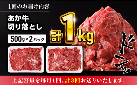 【全3回定期便】熊本県産 あか牛 切り落とし 合計3kg (500g×2P) 切り落とし 肉 定番 切り落とし 肉 切り落とし 煮込み 切り落とし 和牛 切り落とし あか牛 切り落とし 牛肉おすすめ 