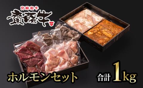 宮崎和牛「齋藤牛」ホルモンセット　焼き肉用1kg＜1-201＞