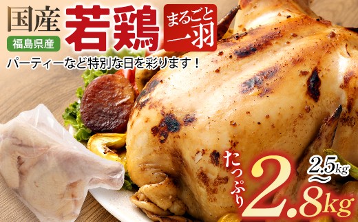 福島県産若鳥　まるごと一羽セット(2.5～2.8kg)　【07214-0429】　鶏 鶏肉 もも むね 胸 ささみ 手羽元 手羽先 肩肉 ヤゲン軟骨 ひざ軟骨 せせり はらみ 皮 ガラ 冷凍 高たんぱく ダイエット 健康 トレーニング おすすめ 福島県 本宮市