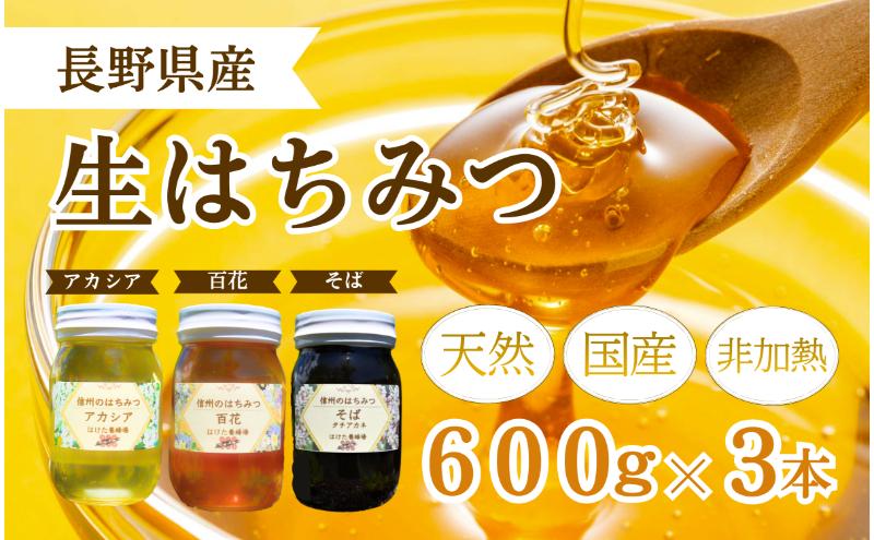 国産 生はちみつ 600g 3本セット アカシア 百花 ソバ セット 