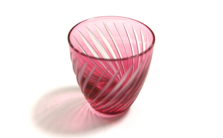 浅草切子 KANA KURITA「ぐい呑 滝縞斜め 青藍/金赤＜艶消し＞」ペアセット 木箱入り_0012-105-T07