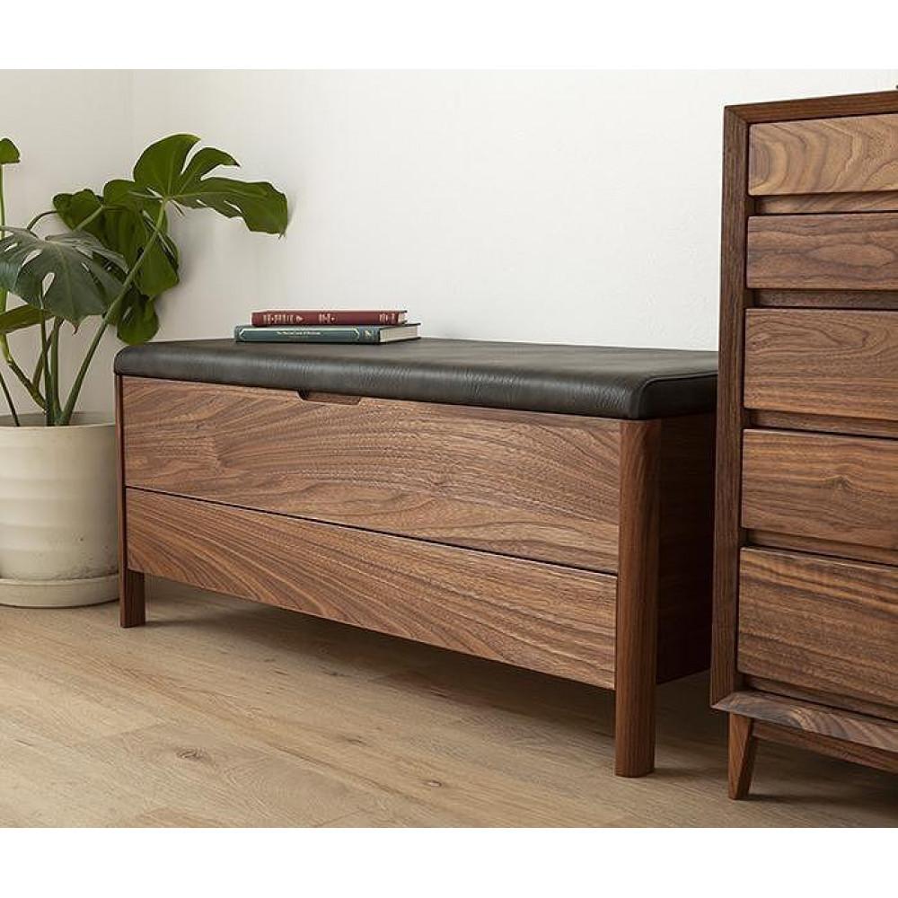 【ふるさと納税】大川家具 シム 100cm ベンチチェスト 収納 レザー 生地 天然木ウォールナット 野中木工所 | インテリア ファニチャー 人気 おすすめ 送料無料