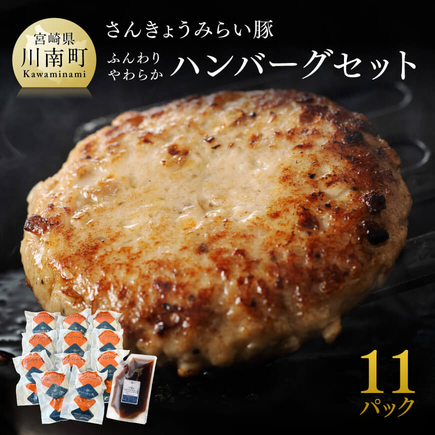 【令和7年4月発送】さんきょうみらい豚 ”ふんわりやわらか” ハンバーグセット(90g×11P、ソース200g付)　肉 豚肉 総菜 [D00101r704]