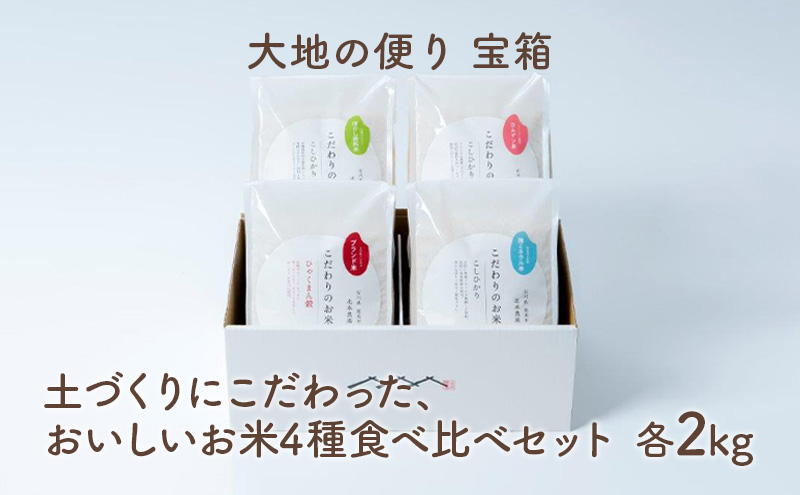 【大地の便り 宝箱】令和6年度産　土づくりにこだわった、おいしいお米4種食べ比べセット 各2kg