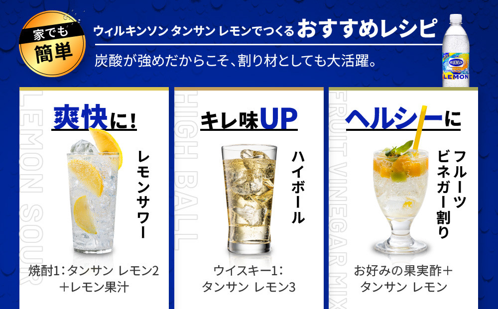 アサヒ飲料 ウィルキンソン タンサン レモン（500mlペットボトル×24本×2箱）炭酸水 ウィルキンソン 48本 ケース PET ドリンク 飲料 飲み物 人気 おすすめ 送料無料 備蓄 保存