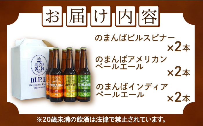 二条大麦の生産量日本一！佐賀県の地ビール「のまんばビールアソート」330ml×6本セット / ピルスナー ペールエール ビール 地ビール / 佐賀県 / 宗政酒造株式会社 [41APCB002]