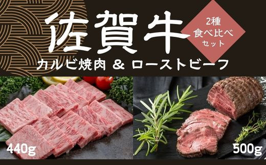 
佐賀牛カルビ焼肉 440g×2パック、佐賀牛ローストビーフ 500g
