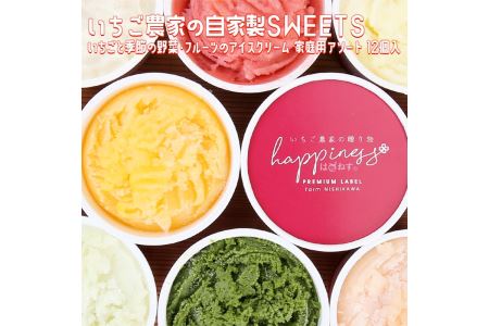 いちご農家の自家製SWEETS いちごと季節の野菜・フルーツのアイスクリーム 家庭用アソート 12個入