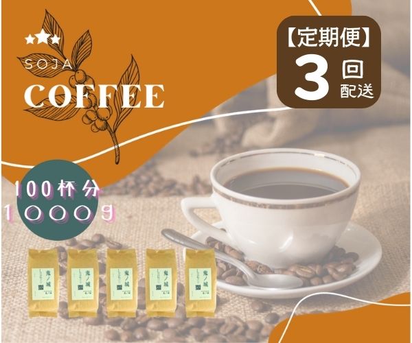 【ふるさと納税】総社珈琲 1000g 鬼ノ城編 コーヒー 珈琲 コーヒー豆 珈琲豆 コーヒー粉 粉 定期便 3回【 自家焙煎 飲料類 飲料 ドリンク 】【ドリップレシピ付き】
