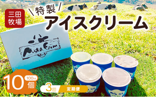 【3ヵ月定期便】アイス 三田牧場 特製 アイスクリーム 10個 セット ミルク チョコレート いちごミルク ラムレーズン 抹茶 お菓子[№5794-0163]