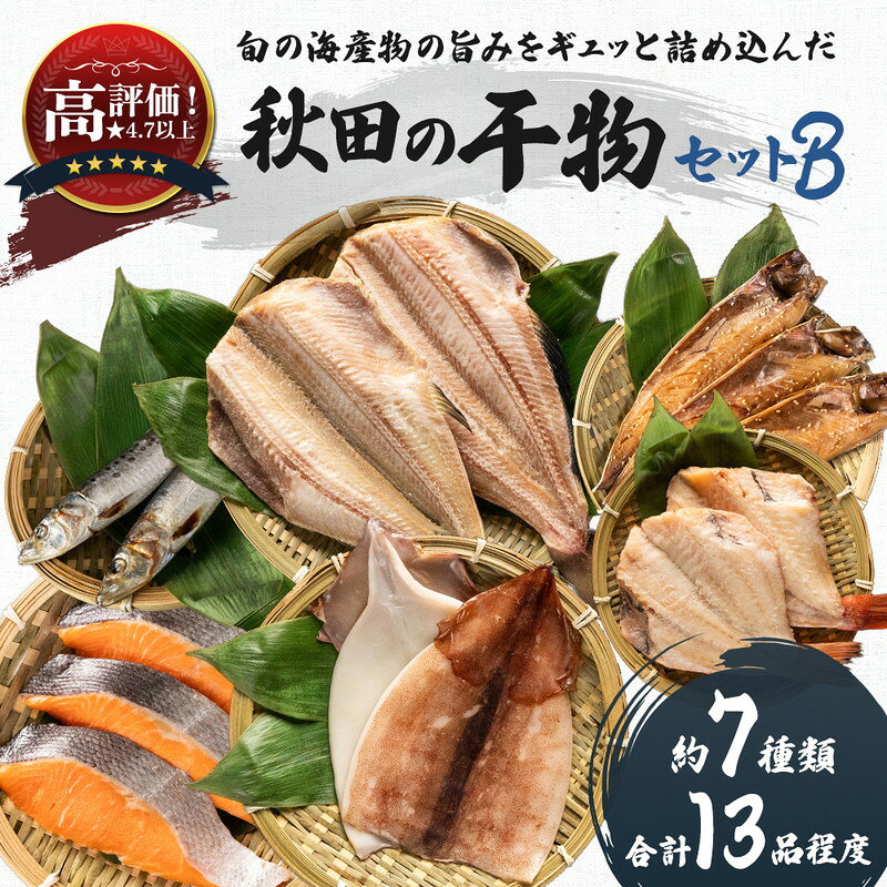 【ふるさと納税】鮭 秋田の干物セットB 13品程度 詰め合わせ 干物7種類程度 長期保存 カレイ一夜干し 手作り干物 さば しまホッケ にかほ陣屋 秋田県にかほ市 人気　お届け：ご入金から、2週間～1ヶ月程度でお届けします。