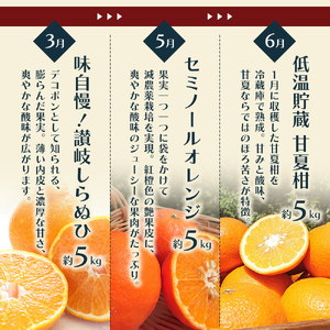みかん 定期便 5回 フルーツ フジカワ果樹園オリジナル（新季節の柑橘セット） 果物 温州みかん はるみ 讃岐しらぬひ セミノール 甘夏柑 柑橘類 5ヶ月 