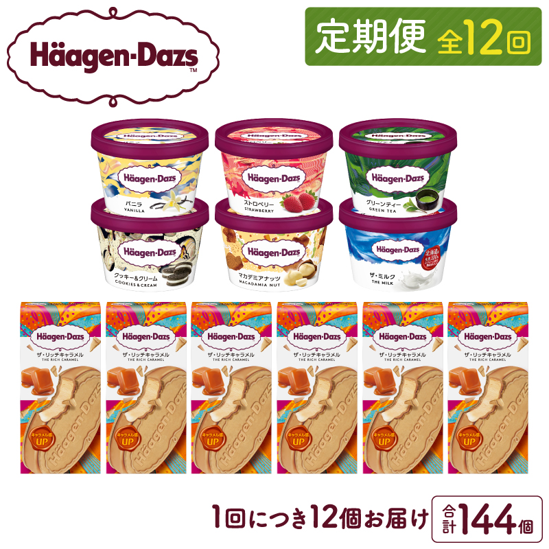 ＜全12回定期便・連続＞ハーゲンダッツ『ミニカップ＆クリスピーサンドセット(合計144個)』アイスクリーム アイス スイーツ デザート_H0016-139