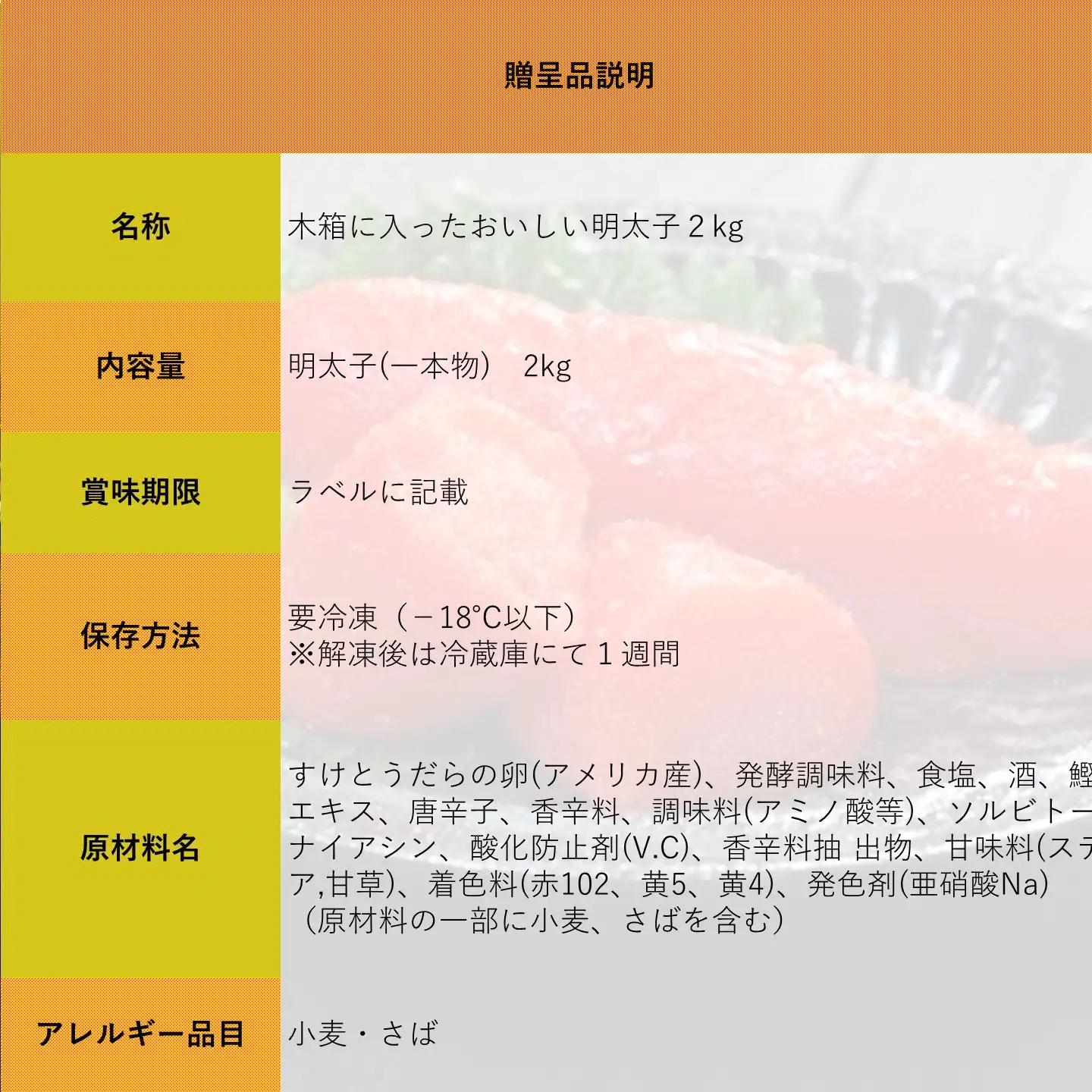 【FN】木箱に入ったおいしい明太子2kg ～古平町から直送～
