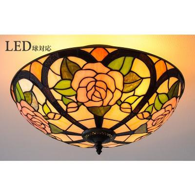 ふるさと納税 海南市 【ステンドグラスのランプシェード】シーリングライト(天井照明) ローズローズ AKU1011000