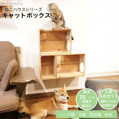 ふるさと納税 北名古屋市 床置きタワー・壁付けキャットウォークで使えるキャットボックス　2段3点セット(左上がり)