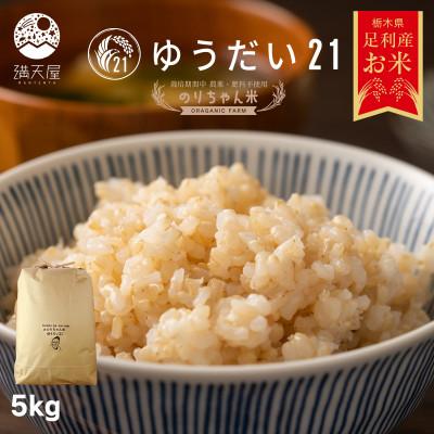 ふるさと納税 足利市 のりちゃん米 玄米(ゆうだい21)5kg<栽培期間中 農薬・肥料不使用>
