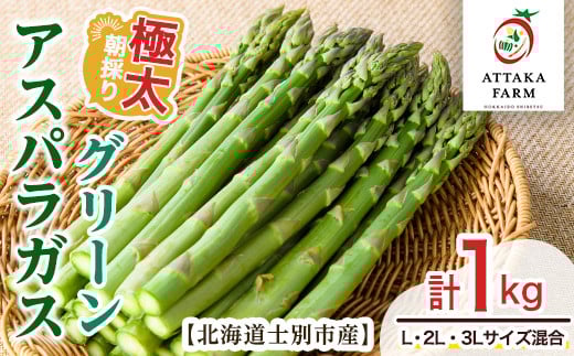 
                  【B7109】＜特別栽培・期間限定＞北海道士別市産 極太グリーンアスパラ (L～3Lサイズ混合・1kg) 【2026年5月以降順次発送】野菜 太い 極太 アスパラ アスパラガス グリーンアスパラ 北海道 北海道産 国産 旬 産地直送 【あったかふぁーむ】
                