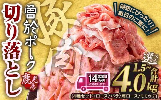 
            ＜選べる内容量・配送時期＞鹿児島県曽於市産 曽於ポーク切り落とし 合計1.5～4.0kg(ロース／バラ／肩ロース／モモウデ切り落とし) 国産 豚肉 切り落とし【Rana】A413
          