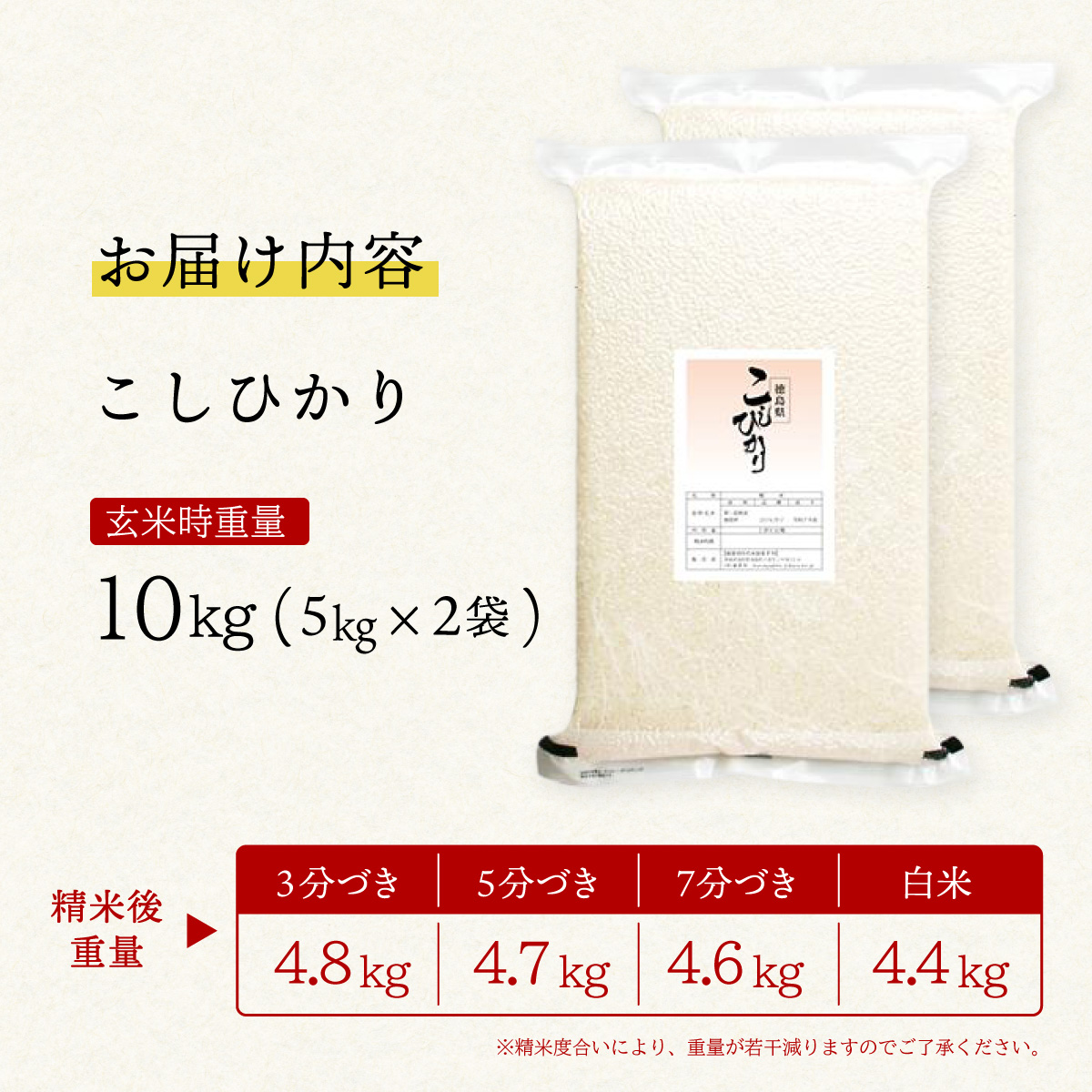 こしひかり 玄米時重量 5kg×2袋 10kg 分づき米 対応可 真空パック コシヒカリ 米 簡易梱包 エコ梱包 分つき米 分付き米 ぶづきまい 白米 七分づき 7分づき 五分づき 5分づき 三分づき