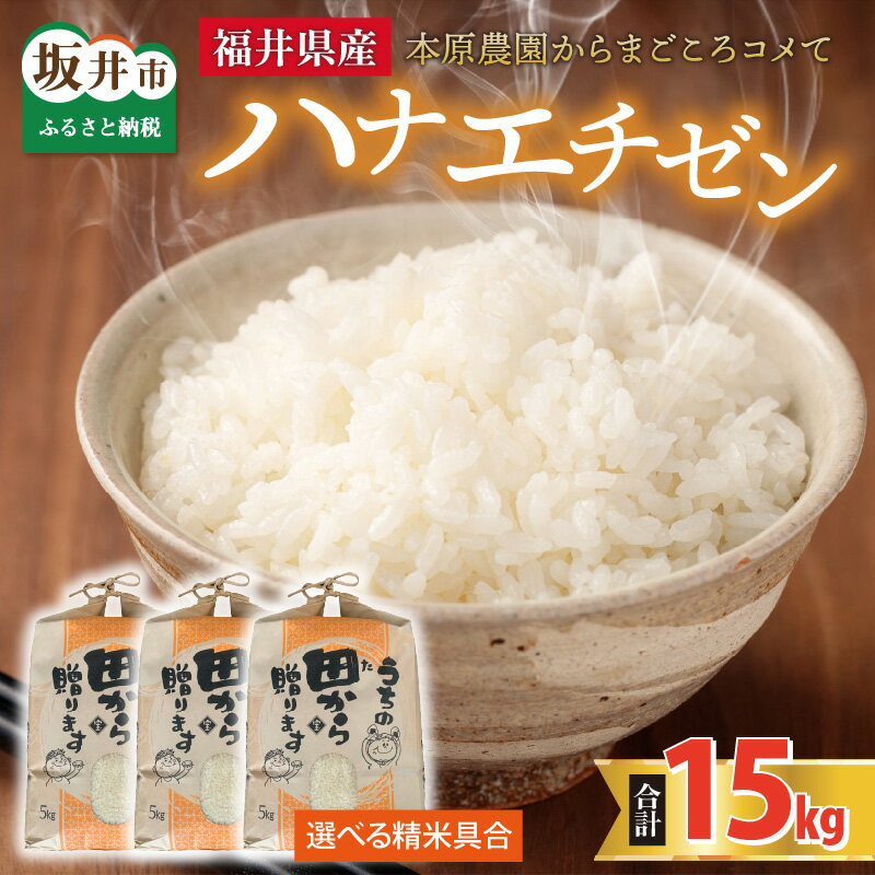【ふるさと納税】【先行予約】【令和8年産・新米】【白米・玄米選択可】 ハナエチゼン15kg(5kg×3袋) 〜本原農園からまごころコメて〜 【2026年9月上旬以降発送予定】/ 白米 玄米 こめ