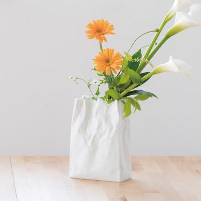 ふるさと納税 瀬戸市 【瀬戸焼】ニュークリンクルスーパーバッグ#1 花器 ホワイト【セラミック・ジャパン】