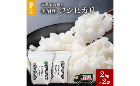 無洗米 米農家自慢の 魚沼産 コシヒカリ2kg×2袋 12ヶ月連続お届け 米 お米 こめ こしひかり 白米 無洗 定期便 定期 隔月 新潟県 魚沼市 魚沼
