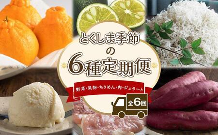 とくしま季節の6種定期便（全6回：野菜・果物・ちりめん・肉・ジェラート）