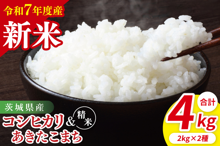 【令和7年産新米】茨城県産　精米　食べ比べ　（コシヒカリ　あきたこまち）　各2kg｜ お米 米 ごはん 阿見町 茨城県 茨城県産 茨城県産米（85-46）