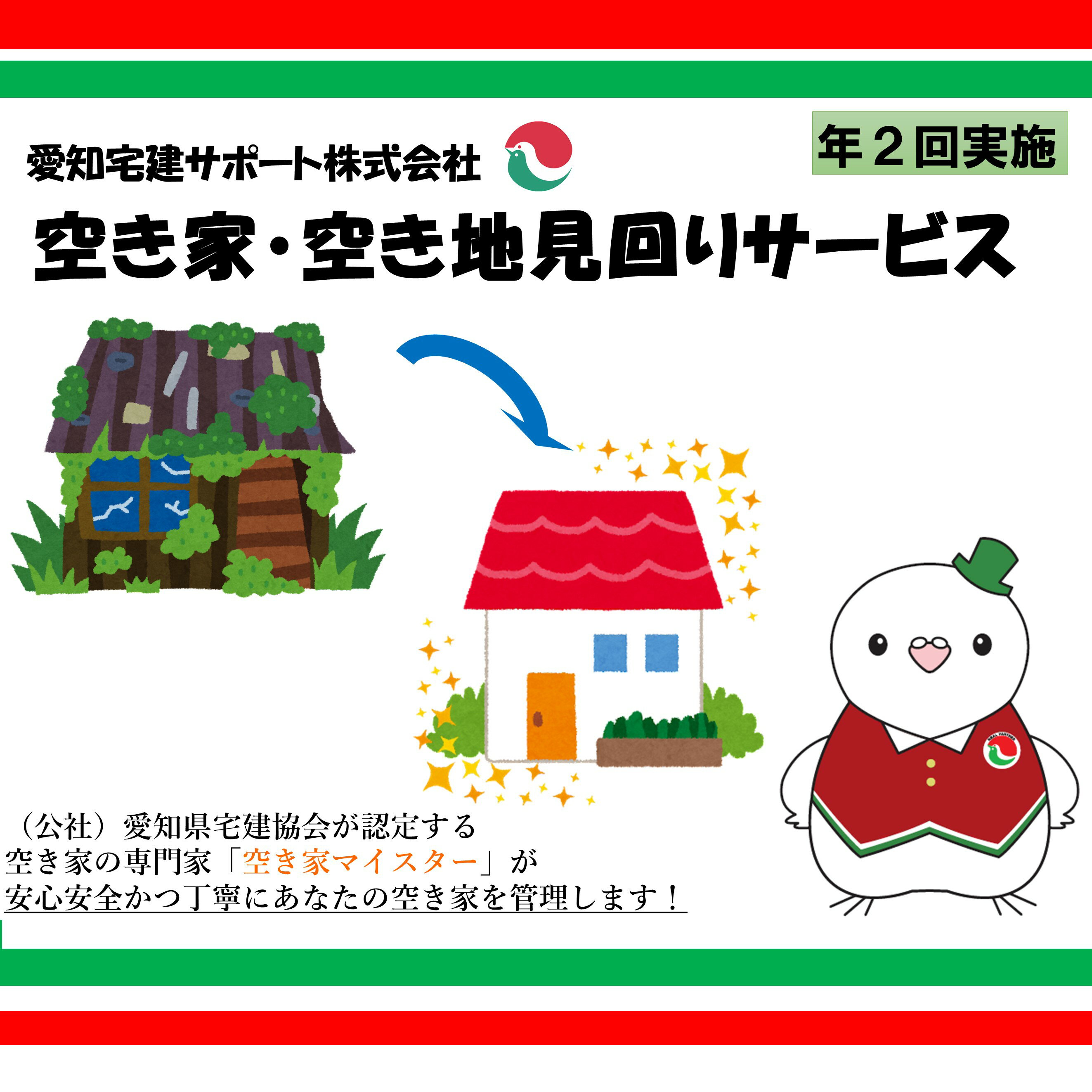 【ふるさと納税】空き家管理サービス（年2回）｜空き家 近隣 災害 震災 予防 管理 空き家マイスター 不動産 見回り 郵便物 報告 目視点検 点検 確認