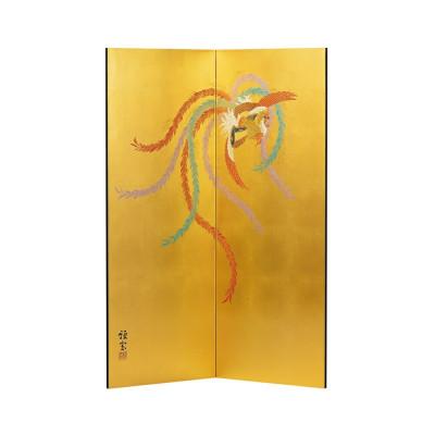 ふるさと納税 加茂市 真鍮箔金屏風「金彩鳳凰」(四尺二曲)《 W42×D1.5×H112(cm)》大湊文吉商店