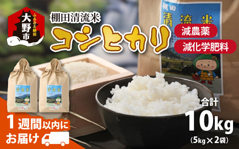 
【令和6年産 新米】名水の里越前大野の棚田清流米コシヒカリ5kg×2袋 減農薬 減化学肥料
